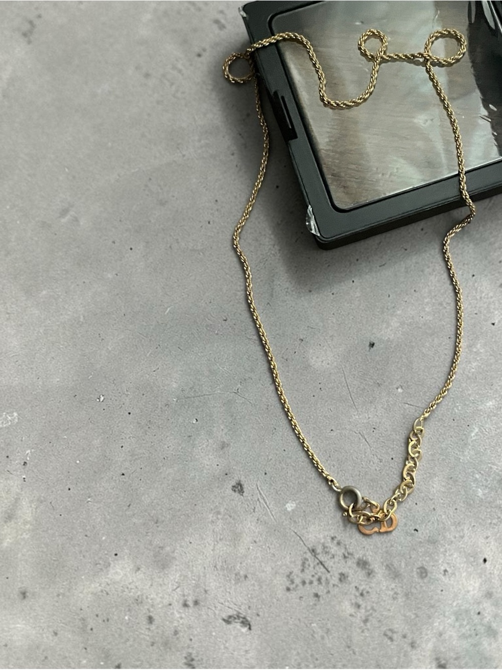 Vintage Christian Dior Gold Tone Rope Chain CD Charm Necklace⁠ - Picture 4 of 7